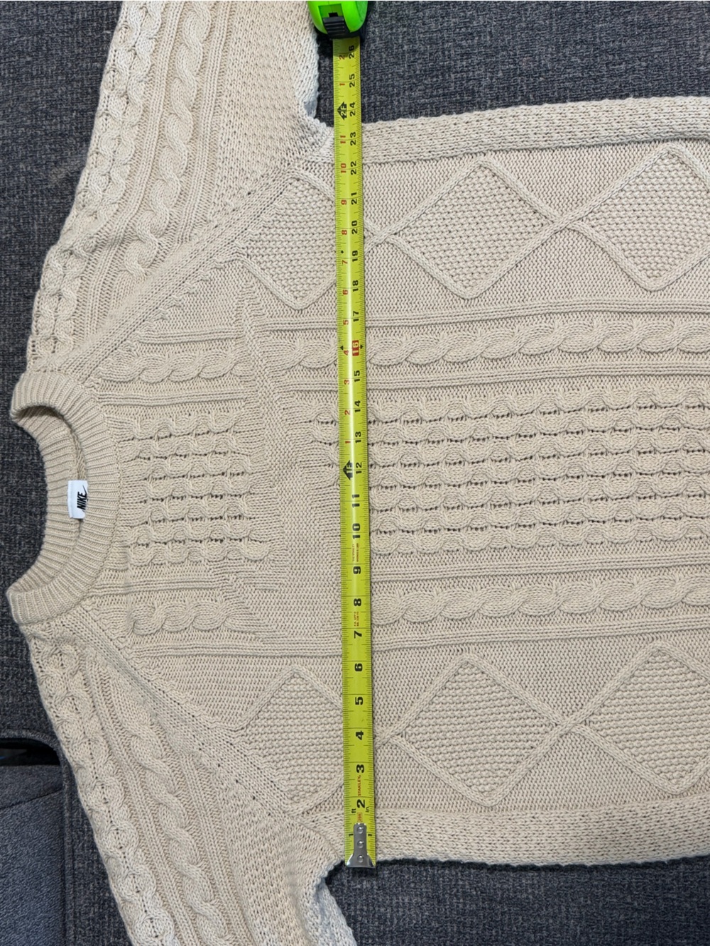 Nike Men's Cable Knit Crewneck Sweater Oatmeal Beige M Wool Blend - Picture 7 of 11